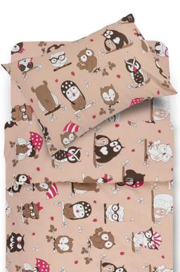 Bērnu katūna gultas veļa FRIENDLY OWLS 10-0451-BEIGE