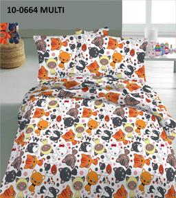 Bērnu katūna gultas veļa CATS WITH BIG HEADS 10-0664-MULTI