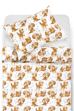 Bērnu katūna gultas veļa HAPPY DOG 10-0652-BEIGE