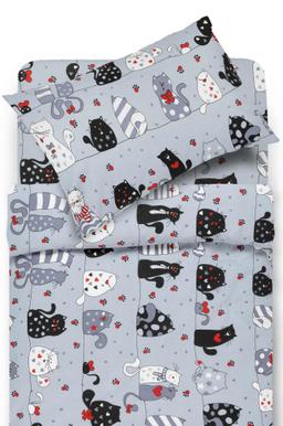 Bērnu katūna gultas veļa CATS IN LOVE 10-0531-LIGHT GREY