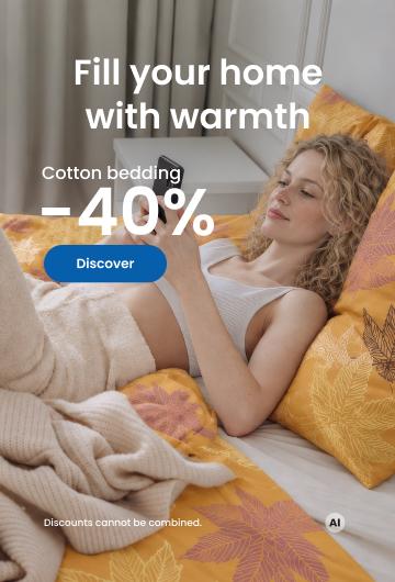 40% off for cotton bedding/desktop